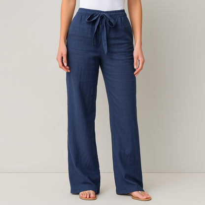 Women's Linen Wide-Leg Drawstring Pants
