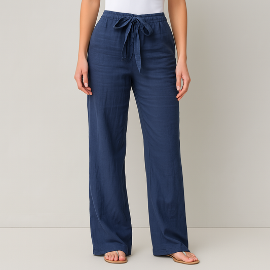Women's Linen Wide-Leg Drawstring Pants