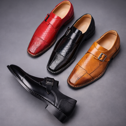 Dorian Croc-Embossed Leather Orthopedic Monk Strap Shoes