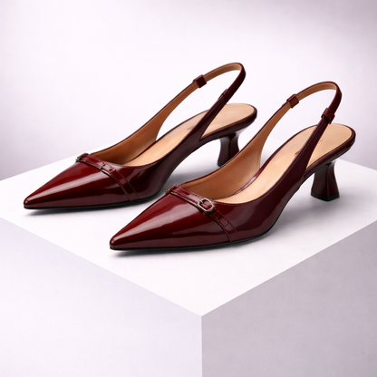 Women's Patent Leather Pointed-Toe Slingback Heels