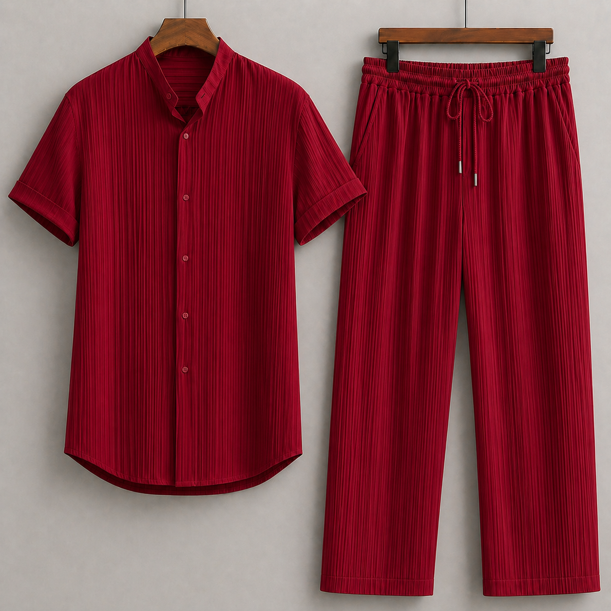 Men's Linen Short-Sleeve Shirt and Drawstring Pants Set