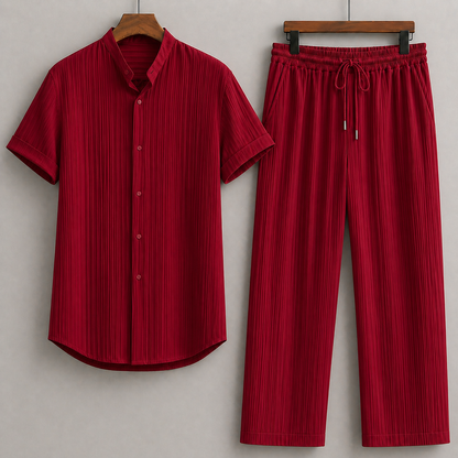 Men's Linen Short-Sleeve Shirt and Drawstring Pants Set