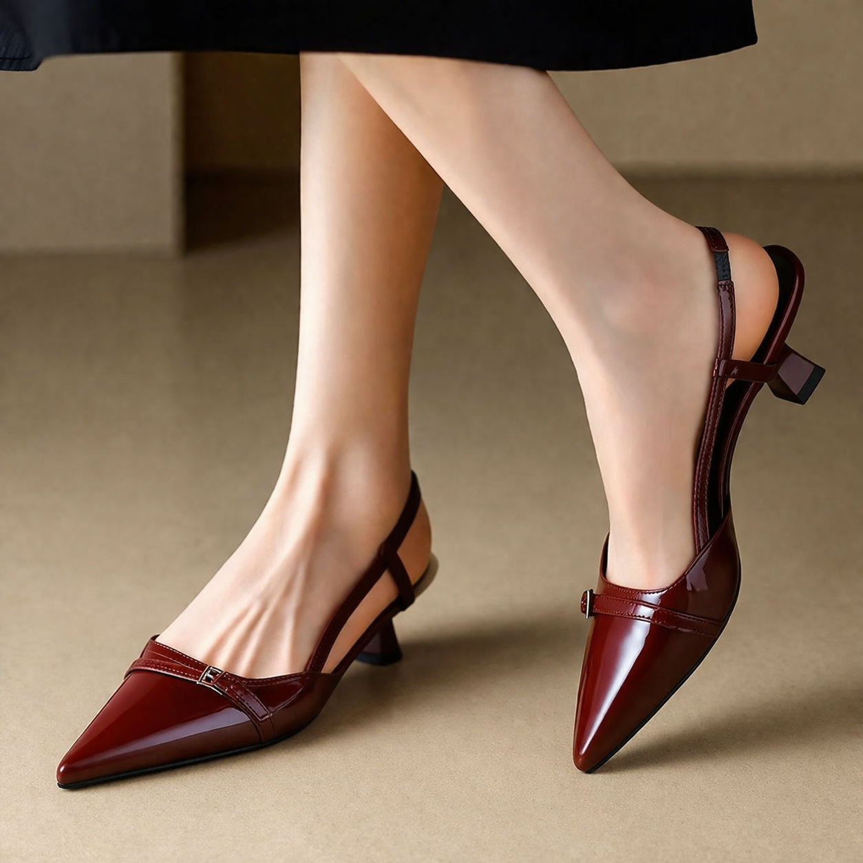 Women's Patent Leather Pointed-Toe Slingback Heels