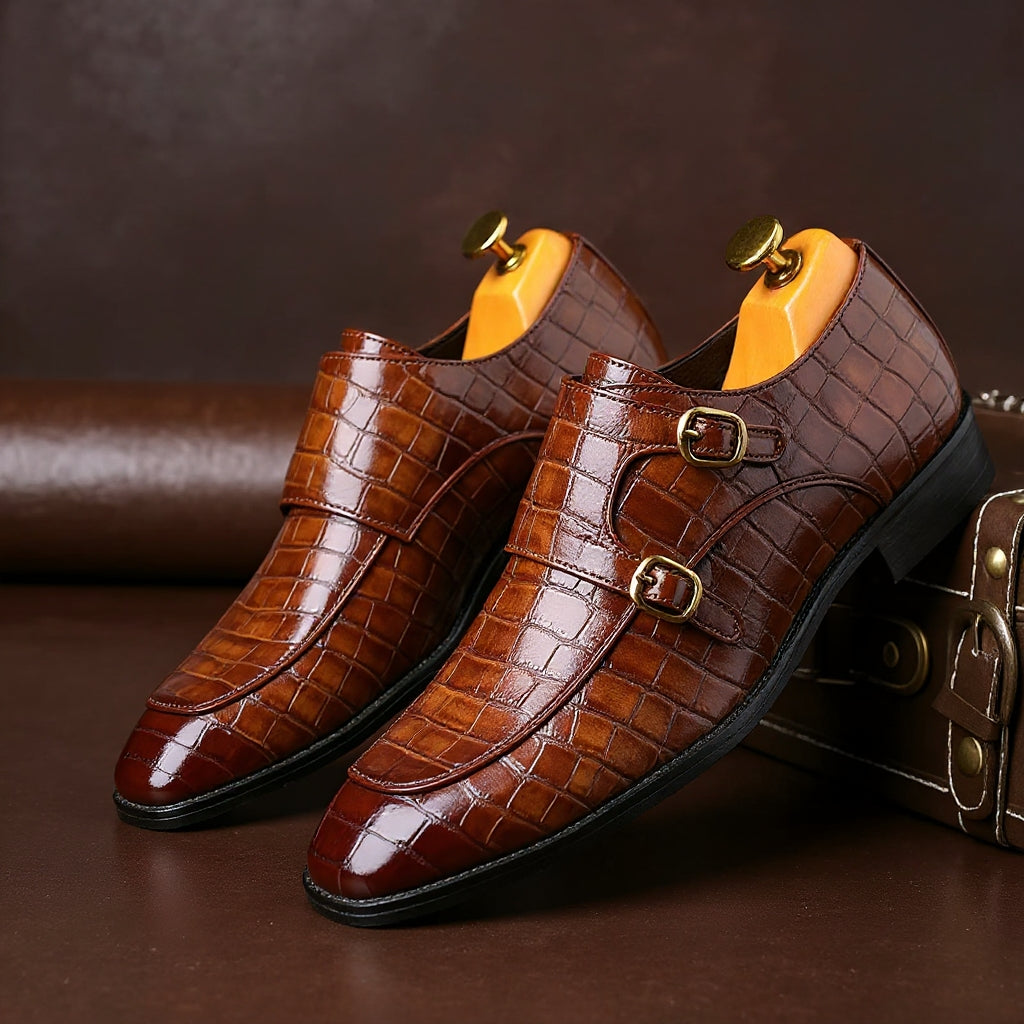 Men's Genuine Leather Monk Strap Orthopedic Dress Shoes