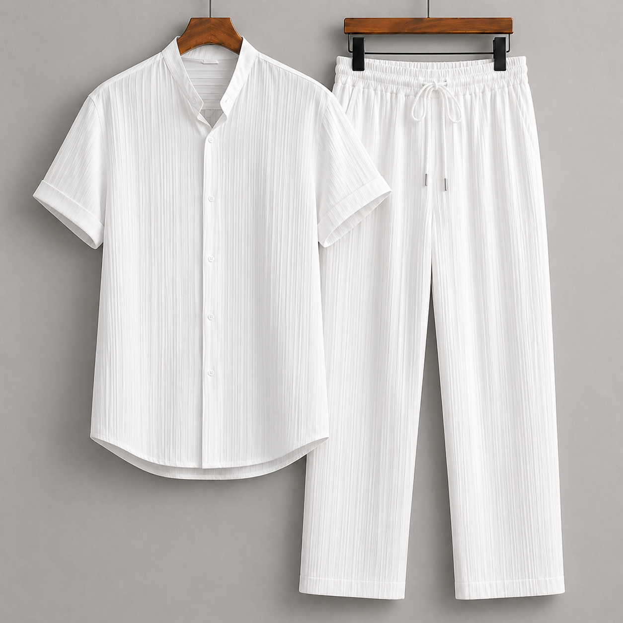 Men's Linen Short-Sleeve Shirt and Drawstring Pants Set