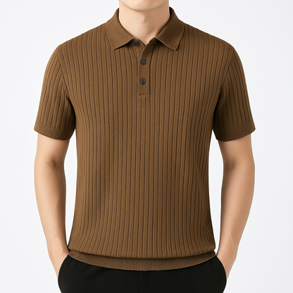 Men's Ribbed Knit Cotton Polo Shirt