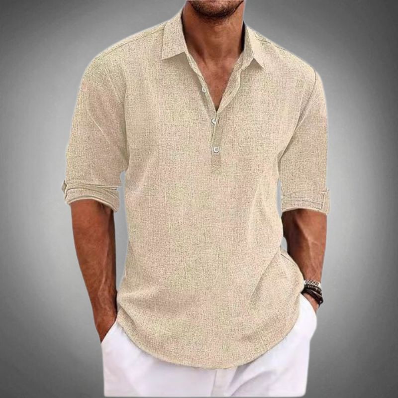 Men's V-Neck Button-Up Short Sleeve Shirt