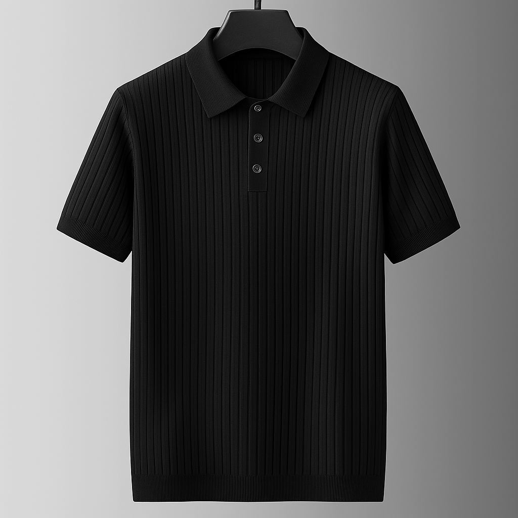 Men's Ribbed Knit Cotton Polo Shirt