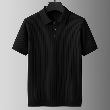 Men's Ribbed Knit Cotton Polo Shirt