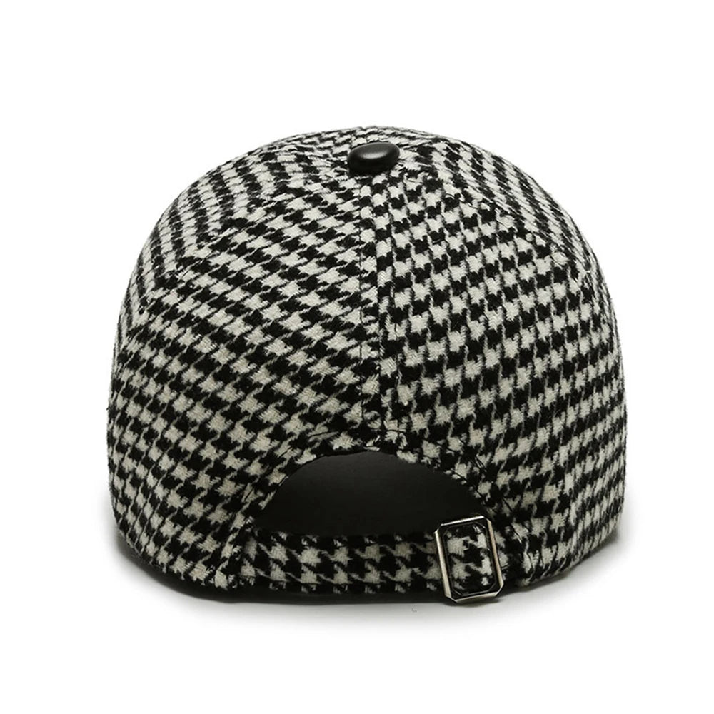 Men's Houndstooth Leather Brim Adjustable Cap