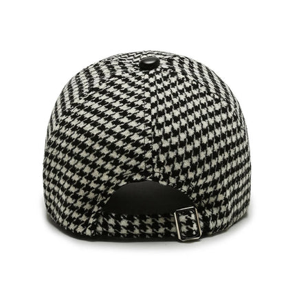 Men's Houndstooth Leather Brim Adjustable Cap