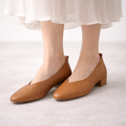 Women's Italian Leather Block Heel Orthopedic Pumps