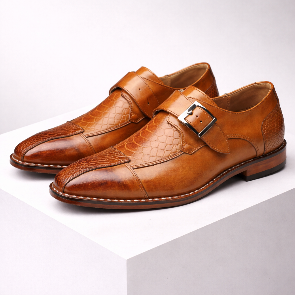 Dorian Croc-Embossed Leather Orthopedic Monk Strap Shoes