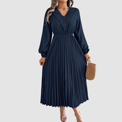 Lace V-Neck A-Line Midi Dress – Women's Fall Dress