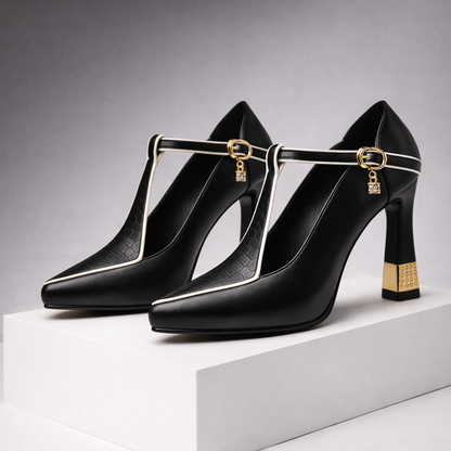 Women's Genuine Leather Block Heels with Buckle