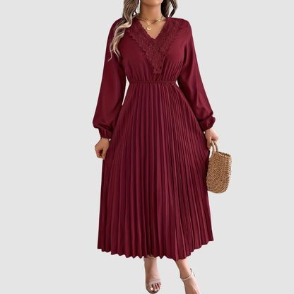 Lace V-Neck A-Line Midi Dress – Women's Fall Dress