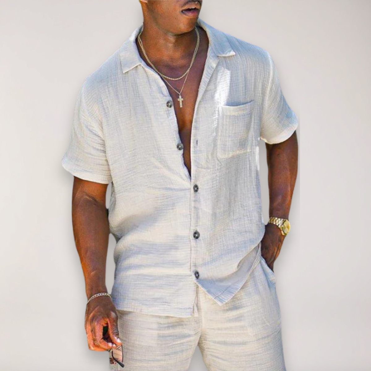 Men's Relaxed Two-Piece Linen Set – Summer Vacation Outfit