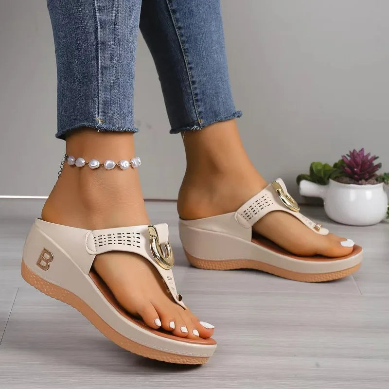 Women's Genuine Leather Buckle Slip-On Sandals