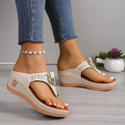 Women's Genuine Leather Buckle Slip-On Sandals
