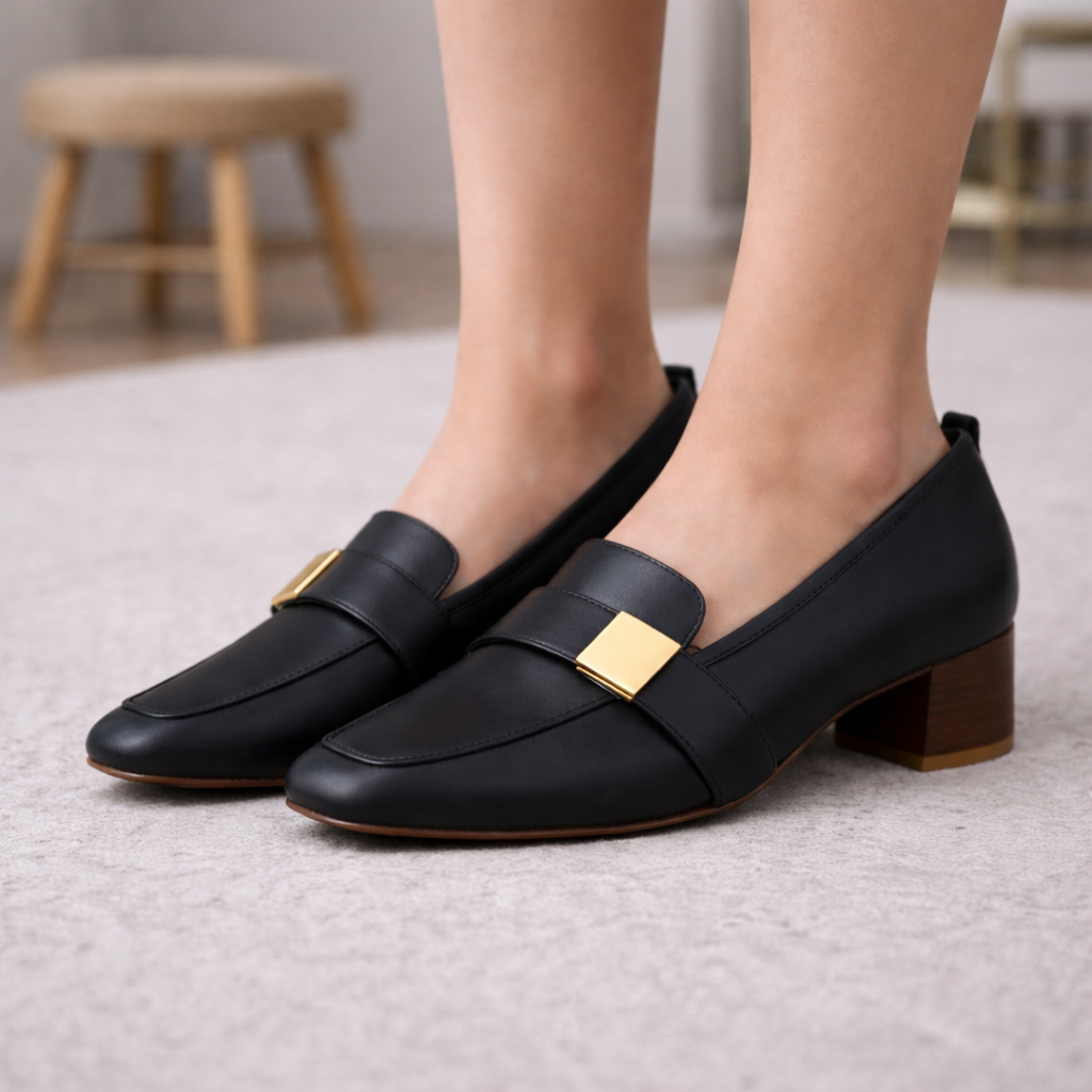 Women's Italian Leather Block Heels with Orthopedic Footbed
